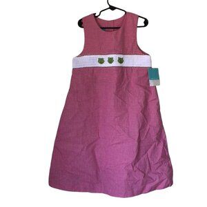 NWT Anavini Girls Hand Smocked Red Jumper Dress Frog Design - 100% Cotton Size 6